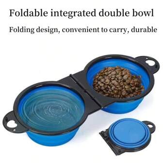 2 In 1 Dogs Portable Foldable Pet Double Bowl Collapsible Silicone Water Bowls For Dog Outdoor Travel Puppy Food Container Dog Water Bottle Water Bottle