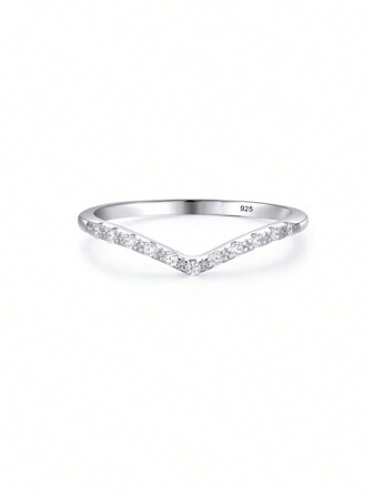 1入堆疊設計正品925純銀立方氧化鋯女戒指,優質婚禮珠寶新娘飾品