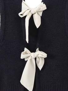 Women's Fall Knit Waistcoat Bow Tie Back Sweater Vest Slim Fit Tank Tops Streetwear - 藏蓝色 - 查看 5