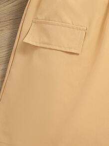 2 件套青少年女孩休闲日常外出时尚印花字母图案常规版型圆领短袖 T 恤和口袋设计 A 字裙套装，夏季 - 卡其色 - 查看 8