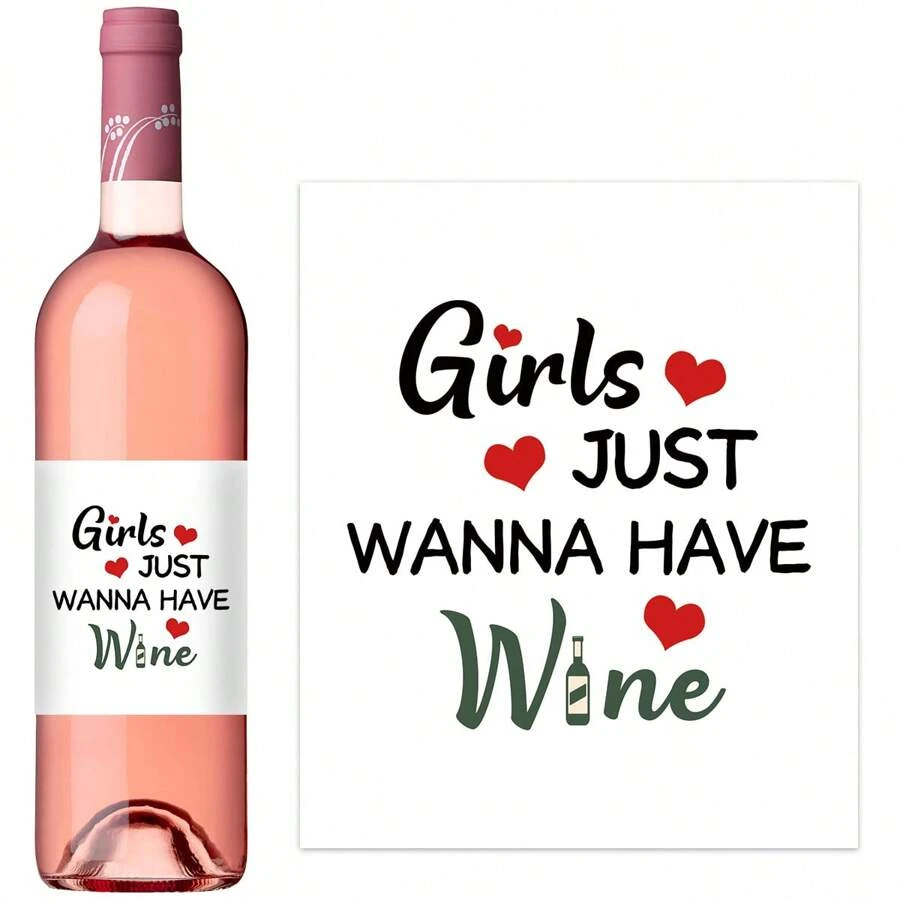 4 件幽默生日酒瓶标签，自粘酒瓶贴纸，生日节日派对装饰，送给女性朋友的礼物 - “只想喝葡萄酒”主题贴纸 - 彩色 - 查看 1
