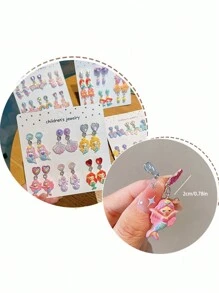 12pcs/Set Girl Mermaid Shell Painless Clip-On Earrings, Cute Cartoon Resin Jewelry Accessories, Daily Wear - one-size - View 3