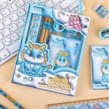 Juego De Papelería Escolar Dibujos Animados 3D Con Libreta Lápices - Celeste - Ver 5