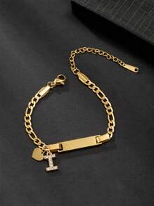 1 件个性化首字母吊饰心形手链适合青少年可调节不锈钢字母手链首字母 A 到 Z 腕链