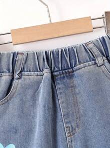 Cute Floral Print Girls Elastic Waist Wide Leg Jeans For Everyday Summer Spring Fall