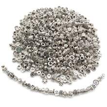 50/80/100/150/200 件混合隔珠套装，DIY 珠宝 - 锌合金，时尚纹理金属设计，适用于项链、手链和戒指 - 銀色 - 查看 9