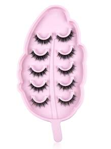 5pairs CC Curl Faux Mink Hair Fluffy False Eyelashes With Leaf-Shaped Tray, Natural Looking, Thick And Soft, Reusable, Individual Packaging, Makeup Tool For Beauty - 自然纖長款 - 查看 8