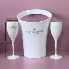 1-12pcs Ice Bucket & Wine Glass Set, Fashionable Reusable 4-Gallon White Plastic Ice Bucket With 5.98oz Champagne Flutes, Suitable For Parties And Home Use, Dishwasher , Also Suitable For Outdoor, Camping, Father's Day Gift - White - View 4