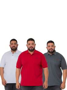 KIT 3 MEN'S POLO COLLAR PIQUET SHIRTS PLUS SIZE - Red - View 1