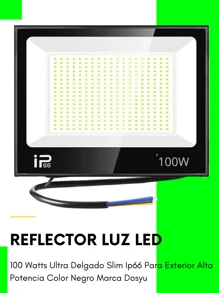 Reflector LED Ajustable de 100w con Grado de Protección Ip66 Alta Potencia Ultra Delgado Slim para Exteriores del Hogar Alta Iluminación Ajustable Rotación  de 180 Grados con Chip LED Premium para el Jardín con Disipación del Calor Impermeable con Diseño Ergonómico Ligero - Negro - Ver 2