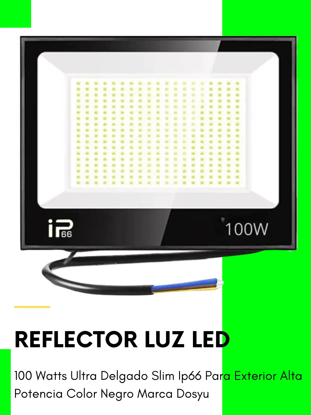Reflector LED Ajustable de 100w con Grado de Protección Ip66 Alta Potencia Ultra Delgado Slim para Exteriores del Hogar Alta Iluminación Ajustable Rotación  de 180 Grados con Chip LED Premium para el Jardín con Disipación del Calor Impermeable con Diseño Ergonómico Ligero
