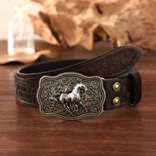 Thắt lưng bện viền trơn thiết kế đầu bò kiểu miền Tây rộng 3,7cm, khóa trơn, phù hợp cho mùa hè, mùa thu, mùa đông, Halloween - Cà phê nâu - Xem 12