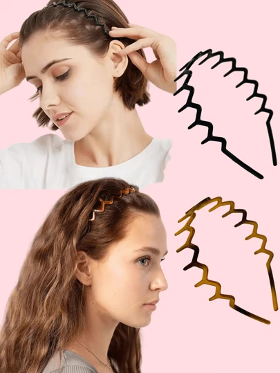 2pcs Women Zig Zag Black Plastic Sharks Tooth Hair Comb Headband Fashion Women Leopard Hairbands Hair Accessories For Daily,Hairband,Hair Hoop Headbands ,Animal Print Head Accessories