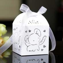 10 cajas de regalo con temática de elefante hechas de papel perlado con lazos - perfectas para fiestas de cumpleaños, baby showers, bodas - tamaño 5x5x8cm para empacar caramelos y chocolates (sin incluir etiquetas de agradecimiento)