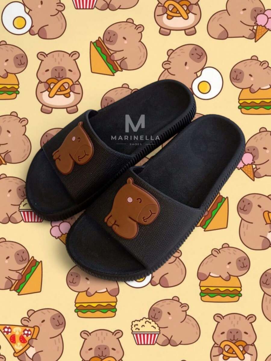 CHINELO CAPIVARA CAPYBARA SLIDE UNISSEX INFANTIL JUVENIL ADULTO CONFORTAVEL MODA - Preto - Visão 1