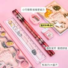 Juego De Papelería Escolar Dibujos Animados 3D Con Libreta Lápices - rosa - Ver 5