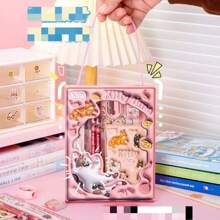 Juego De Papelería Escolar Dibujos Animados 3D Con Libreta Lápices - rosa - Ver 4