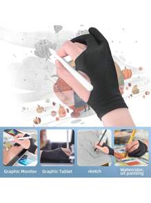 Finego 1/2/3 piezas Guante de dibujo de artista, guantes de pintura de dedos, guantes de mano derecha e izquierda para tableta gráfica de arte digital, iPad, dos dedos con elasticidad suave y transpirable para lápiz óptico, lápiz, boceto, pintura, útiles de oficina y escuela, suministros de pintura y dibujo, guantes de dibujo, regalos creativos, regreso a la escuela, útiles escolares