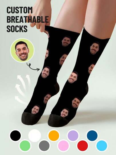 1 par de calcetines personalizados con rostro, calcetines personalizados con foto, calcetines impresos personalizados, calcetines divertidos con rostro personalizado, calcetines con imagen personalizada, pon cualquier rostro en los calcetines, regalo de aniversario, regalo de San Valentín, regalo de cumpleaños, regalo de boda, coloridos, lindos, adorables, sencillos, divertidos, personalizados, únicos, personalizados, regalos ideales para él, regalos ideales para ella, novio, novia, familia, amigos, ella, otoño, con estilo