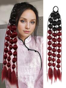 1pc Long Gold, Pink, Blue, Purple, Green, Grey, Red, Black Multicolor Braided Ponytail + Bubble Ponytail Hair Extensions 24 Inch Wrap Around Ponytail Fluffy Ponytail Extensions Curly Braided Straight Textured Hairband Ponytail For Women Daily Use - Multicolor - View 10