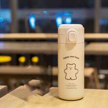 1pc 350/450ML/11.8/15.2oz Cute Bear Design Vacuum Insulated Water Bottle,Portable Tumbler Ideal For Students And Workers, Also A Creative Gift, Upright Stainless Steel Flask With Bounce Lid