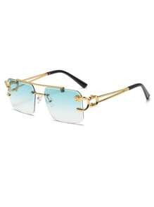 1pc/6pcs Square Metal Rimless Fashion Glasses With Leopard Print, Fashion Eyewear For Everyday Wear And Vacation - Multicolor - View 15
