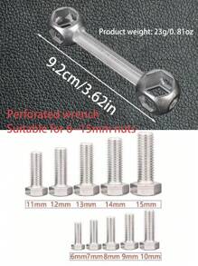 10-In-1 Bone Shaped Hex Key Wrench Set, Zinc Alloy Multifunction Bike Repair Tool For Men, Allen Wrench With 10 Sizes 6-15mm - Silver - View 5