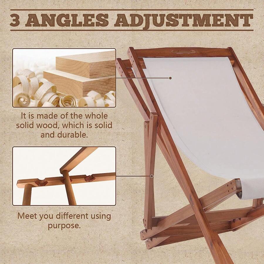 2 Set Outdoor Wooden Patio Lounge Chair Beach Sling Chair Set Height Portable - Grey - View 1