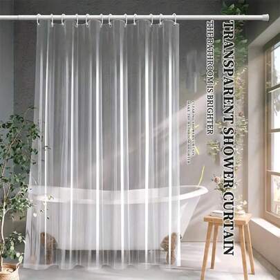 1pc Thickened Transparent PEVA Shower Curtain Liner, Bathroom Room Divider Curtain, 12pcs Plastic Shower Curtain Rings, Waterproof For Bathroom And Balcony Dividers