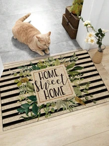 1pc 'Black And White Stripes With Green Leaves Pattern,Sweet Home' Doormat, Indoor Mat, Throw Rug, Creative Door Mat, Entryway Themed Mat, Home Decor, Non-Slip Floor Rug Mat, Bedroom Accessories, Photo Props, Outdoor Decor, Throw Rug, Area Rug, Gift ,Room Decor - Multicolor - View 12