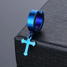 1 pieza Clip de oreja de acero de titanio con pendiente de cruz sin agujero de la oreja, estilo punk, de acero inoxidable, para hombres y mujeres, apto para uso diario y fiestas, regalo de moda a la - Clip de oreja sin piercing - Ver 8