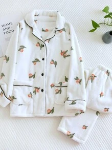 anna-kaci Floral Print Fuzzy Pajama Coordinates