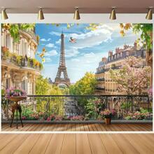 Polyester Multipurpose Banner With Paris Eiffel Tower Background, Suitable For General Use, Theme Parties, Weddings And Photography - Iconic French City Landscape, Suitable For Spring And Summer Activities, No Power Required - 1 Item - View 4