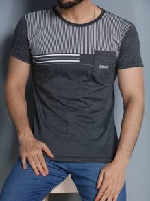 Men's Crew Neck T-Shirt With Pocket - Màu xám đen - Xem 1