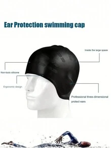 1 pieza Gorra de natación de silicona duradera con bolsillos para orejas para adultos y adolescentes, protege el cabello largo y proporciona alta elasticidad