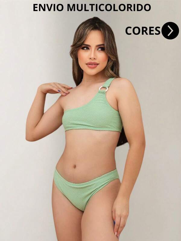 Biquíni Juvenil para meninas adolescentes ombro único- envio de 1 conjunto multicolorido TAMANHO ÚNICO