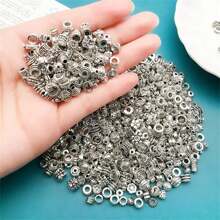 50/80/100/150/200 件混合隔珠套装，DIY 珠宝 - 锌合金，时尚纹理金属设计，适用于项链、手链和戒指 - 銀色 - 查看 2