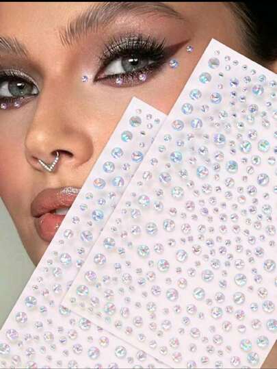 Party Joy 2 miếng dán đá acrylic hình tròn nhỏ, màu AB, dùng để tự làm đồ thủ công, trang trí lễ hội âm nhạc, trang điểm phong cách Y2K, trang trí mặt dự tiệc.