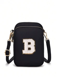 A Crossbody Bag That Can Be Customized With Your Own Name, Lucky Number, Letter, And Text, With 26 Letter Patches For Diy, A Bag That Is Classic And Versatile, With A Three-Layer Zipper Design That Can Hold Mobile Phones, Coins, Etc., Pc Casual Fashion Crossbody Walking Bag With Mobile Phone Cloth Bag Vertical Coin Purse Suitable For Girls, Travel, Back To School, Gifts Back To School Winter Gift Ideas Boy Girl Valentine's Day - Black Three-layer Gold Zipper + 5.5 White Letters - View 15