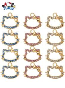 Sanrio Colgante con Charm de Hello Kitty de Sanrio para hacer joyas, aretes, pulseras, colgantes, collares, marcadores de puntada, manualidades, adornos de gato brillante con strass para manualidades DIY (Variados)