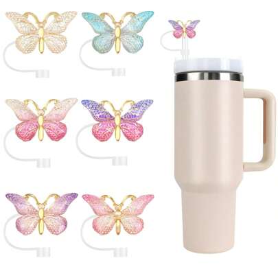 Butterfly Straw Cover, Glitter Straw Cover Cap For Cup, Reusable Straw Toppers Funny Cup Accessories Compatible With 10mm/0.39in Straw