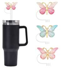 Copricanuccia a forma di farfalla in paglia, coperchio per cannucce in glitter per bicchieri, decorazioni riutilizzabili per cannucce divertenti compatibili con cannucce da 10 mm/0,39 pollici