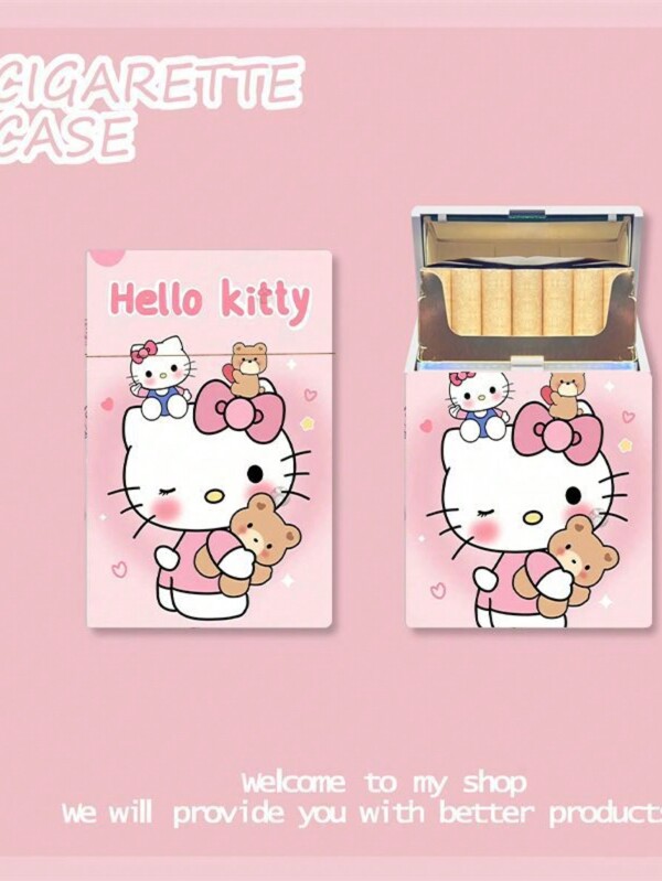 Sanrio 1 Stück Hello Kitty Zigarettenetui mit süßem Cartoon-Design, Zigarettenaufbewahrungsbox, Raucheraccessoires
