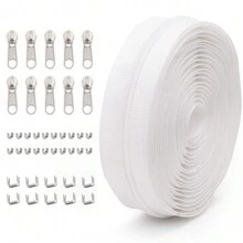 1 Set = 4.5M Zipper + 10 Zipper Pulls + 20 Top Stops + 10 Bottom Stops, #5 Nylon Zippers, 85 Color Options, Suitable For Garments, Bags, Home Textiles, Bedding