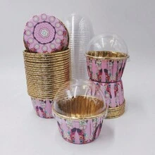 Set , 50/100pcs Disposable Paper Baking Cups, Disposable Cupcake Cups With Lids, Heat Resistant Glossy Cupcake Liners, Muffin Cups