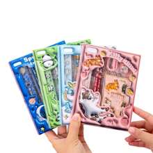 Juego De Papelería Escolar Dibujos Animados 3D Con Libreta Lápices - Azul - Ver 7