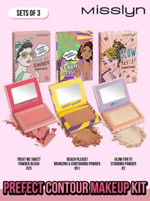 Misslyn 3入組完美修飾彩妝套裝,腮紅,高光,修容全尺寸套裝,提亮高光,時尚古銅色,自然紅潤與鏡子,顏料豐富,絲滑配方,自然光澤,色素柔軟的粉質質地,輕盈,光滑,易於混合（love Peach+mermaid 1 + Aloha All Day） - Prefect Contour Makeup kit - 查看 1