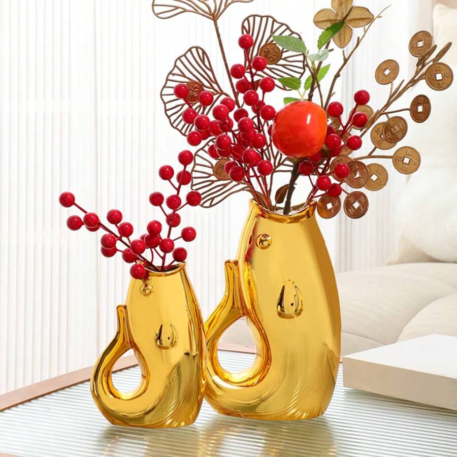 New Nordic Modern Home Decor Creative Gold Plastic Flower Vase Ornament ...