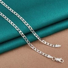 925 Silver Plated 4MM Side Chain 16/18/20/22/24/26/28/30 Inch Necklace Jewelry For Women Men Fashion Party Gift - Silver - View 4
