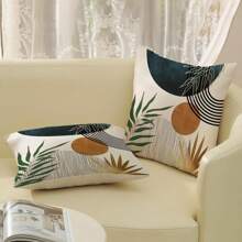 2 PIÈCES Taie d'oreiller de style bohème Abstrait Coucher de soleil doré vert sapin Taie d'oreiller extérieure de style médiéval bohème tropical à motif de feuilles Décorations de ferme Housse de coussin de canapé sans rembourrage sur un côté